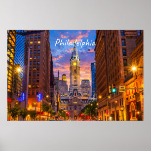 Philadelphia, USA - City Hall Twilight Skyline Poster
