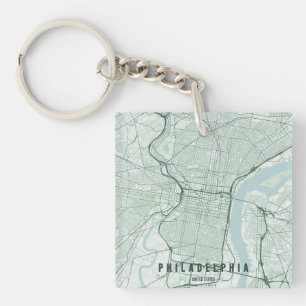 Philadelphia USA City Map Minimal Design Keychain