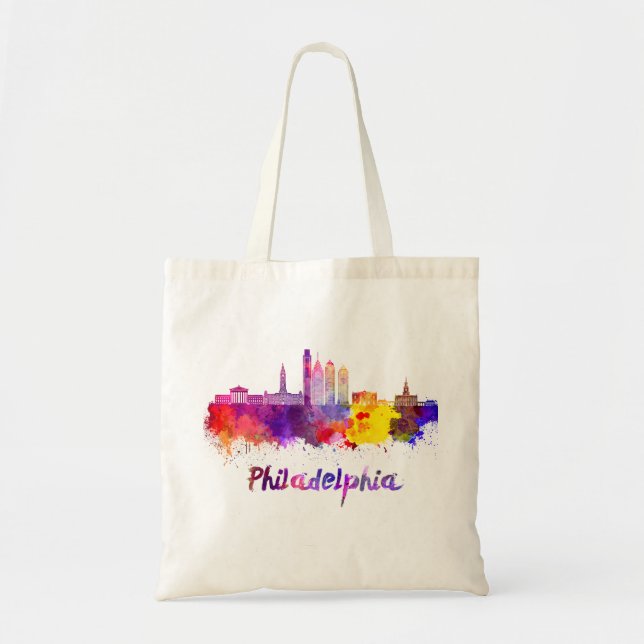 Philadelphia V2 skyline in watercolor Tote Bag (Front)