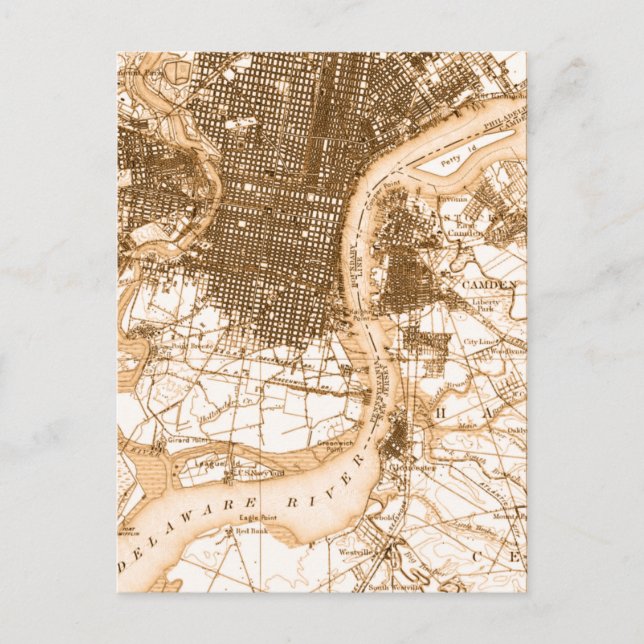 Philadelphia vintage map postcard (Front)