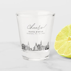 Philadelphia Wedding Favour Personalized Cheers Shot Glass