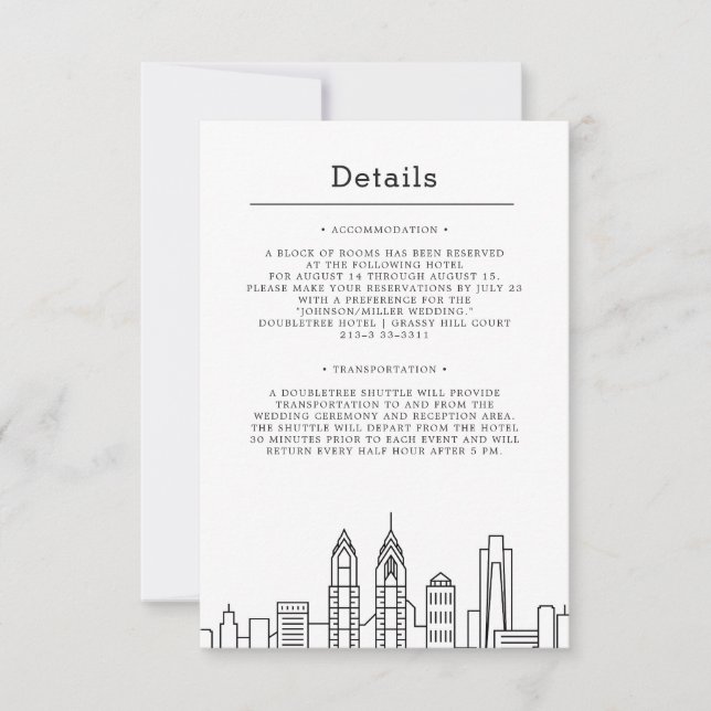 Philadelphia Wedding | Guest Details Invitation (Front)