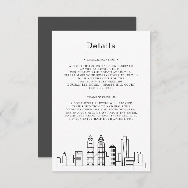 Philadelphia Wedding | Guest Information Enclosure Card (Front/Back)
