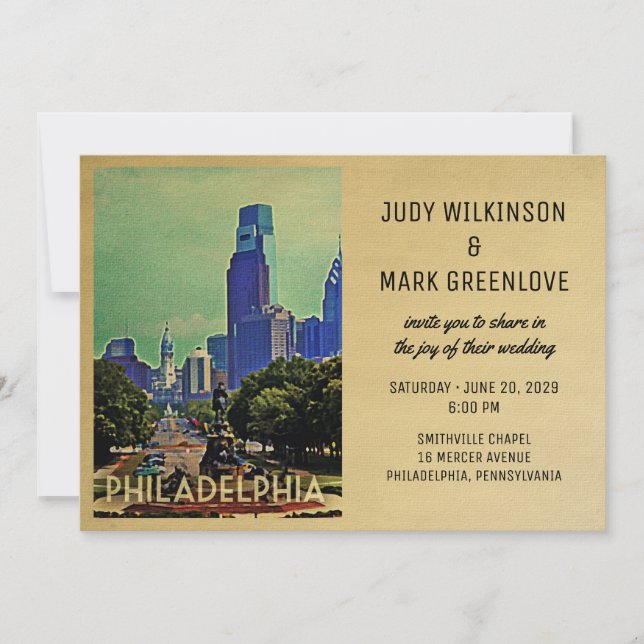 Philadelphia Wedding Invitation Vintage Philly (Front)