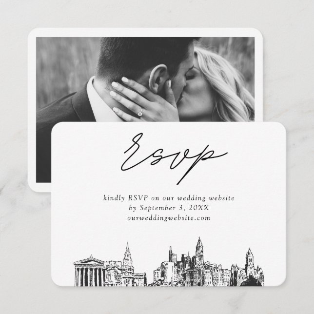 Philadelphia Wedding Minimalist Sketch RSVP Enclosure Card (Front/Back)