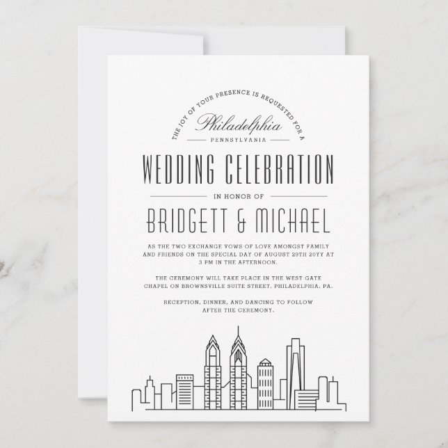 Philadelphia Wedding | Modern Deco City Skyline  Invitation (Front)