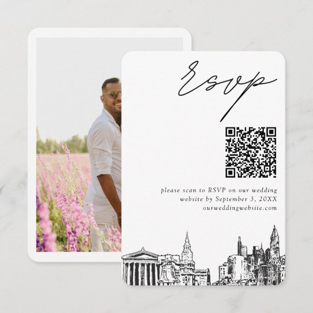 Philadelphia Wedding Modern RSVP QR Code Enclosure Card (Front/Back)