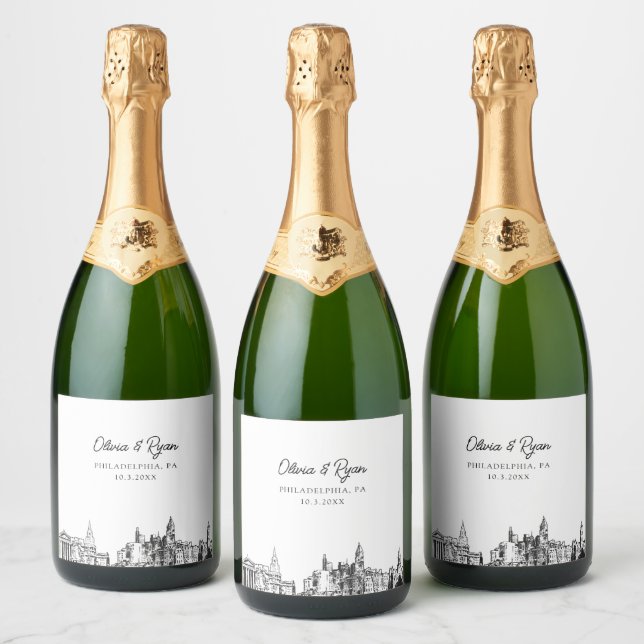 Philadelphia Wedding Personalized Champagne Label (Bottles)