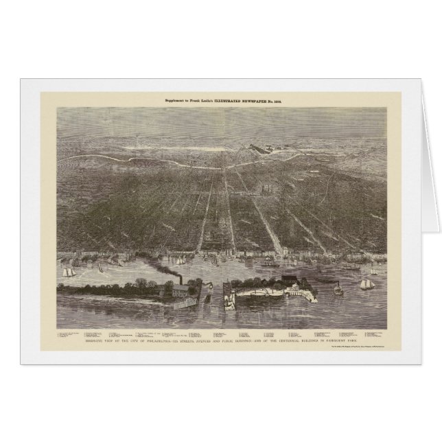 Philadelphie, carte panoramique de PA - 1876 (Devant horizontal)