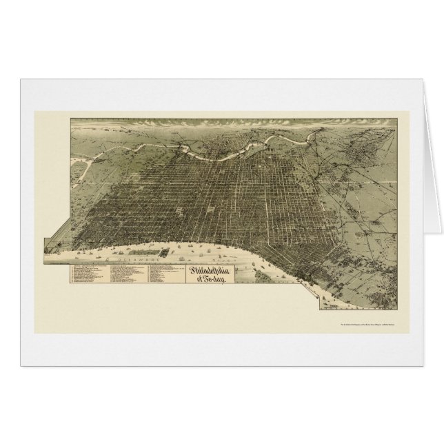 Philadelphie, carte panoramique de PA - 1887 (Devant horizontal)