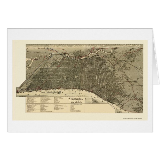 Philadelphie, carte panoramique de PA - 1888 (Devant horizontal)