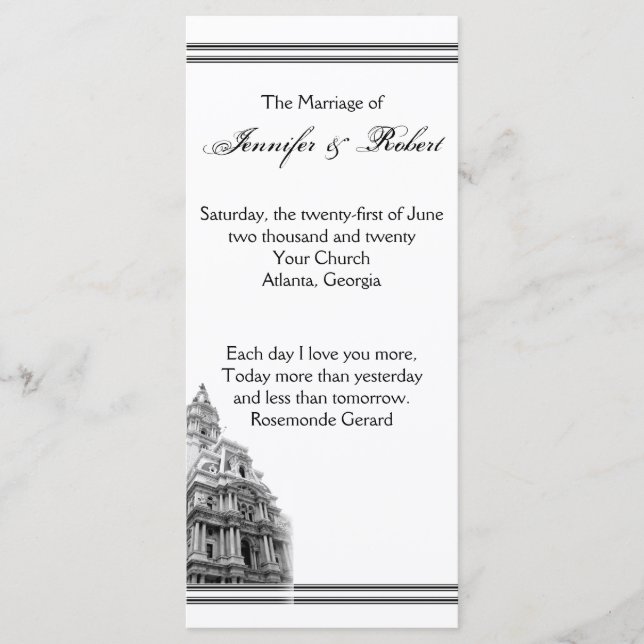 Philadelphie Destination Wedding Programme (Devant)