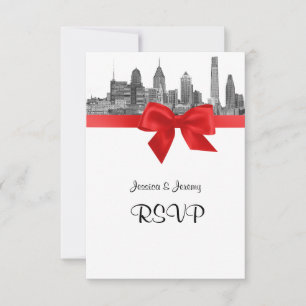 Philadelphie Skyline Etch BW Red RSVP Menu