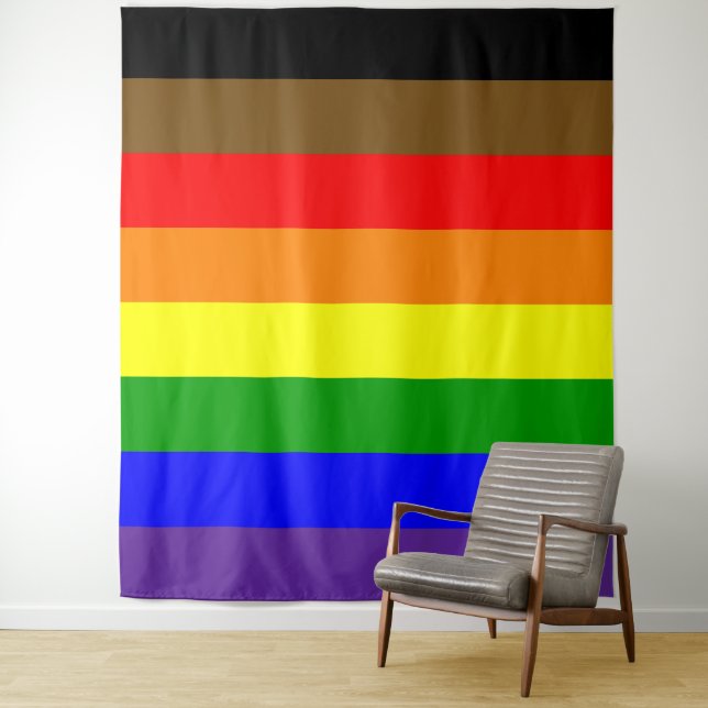 Philadephia Rainbow Pride Flag Vertical Tapestry (In Situ)
