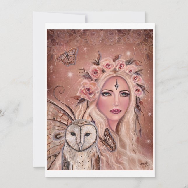Philantha fairy with owl by Renee Lavoie Holiday Card (Front)