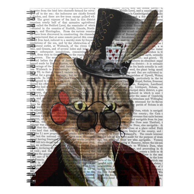 Phileas Feline Steampunk Cat & Top Hat 2 Notebook (Front)