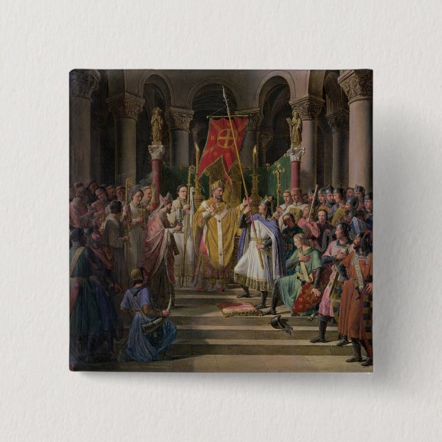 Philip Augustus  King of France Taking the 2 Inch Square Button (Front)