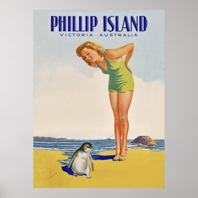 Philip island, Australia, girl with penguin Poster (Front)