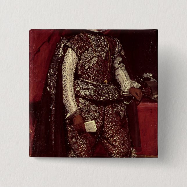 Philip IV  of Spain in Brown and Silver 2 Inch Square Button (Front)
