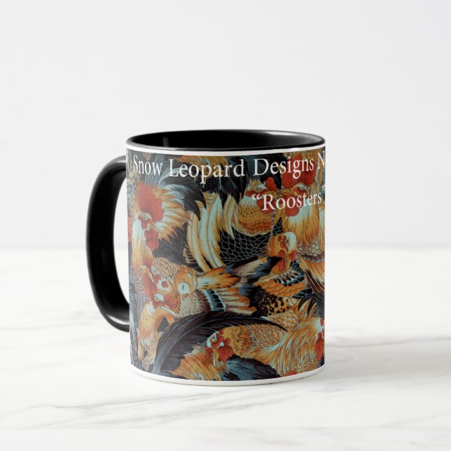 Philip Jacobs Fabric Snow leopard Designs Roosters Mug (Front Left)
