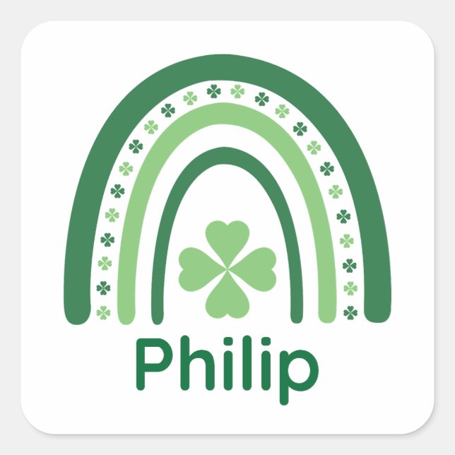 Philip Name Clover Boho Rainbow Square Sticker (Front)