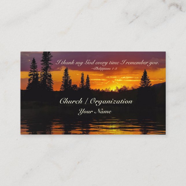 Philippians 1:3, I thank my God, Sunset over Water Business Card (Front)