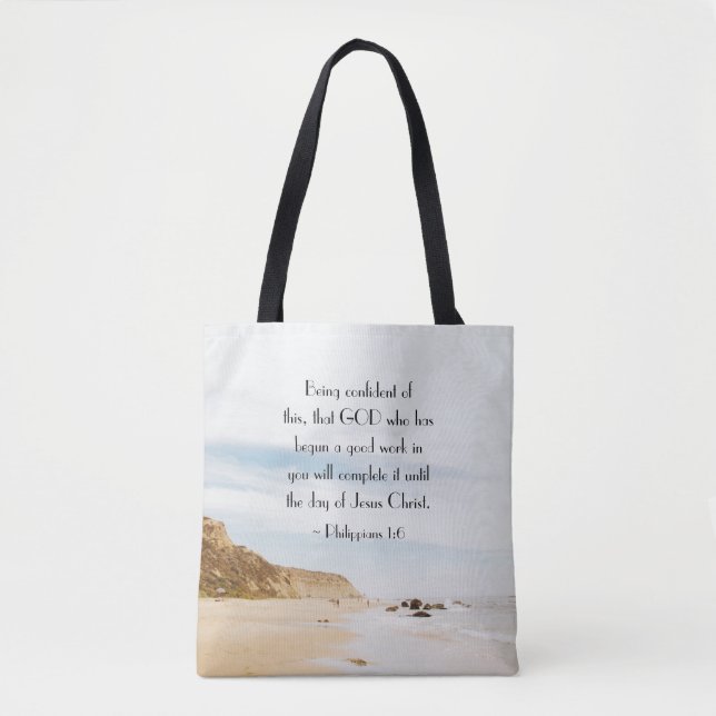 Philippians 1:6 GOD who has begun a good work Tote Bag (Front)
