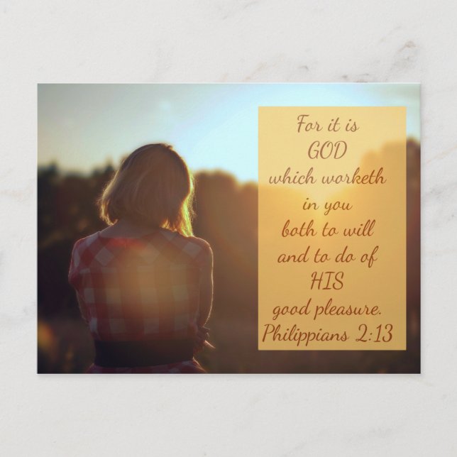 Philippians 2:13 - Bible Verse Postcard (Front)