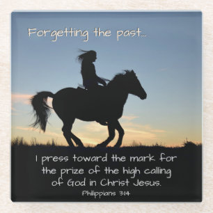 Philippians 3:13-14 I press toward the mark, Horse Glass Coaster