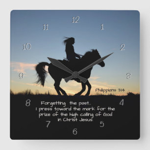 Philippians 3:13-14 I press toward the mark, Horse Square Wall Clock