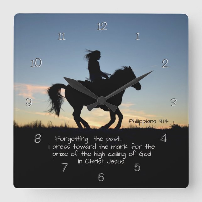Philippians 3:13-14 I press toward the mark, Horse Square Wall Clock (Front)