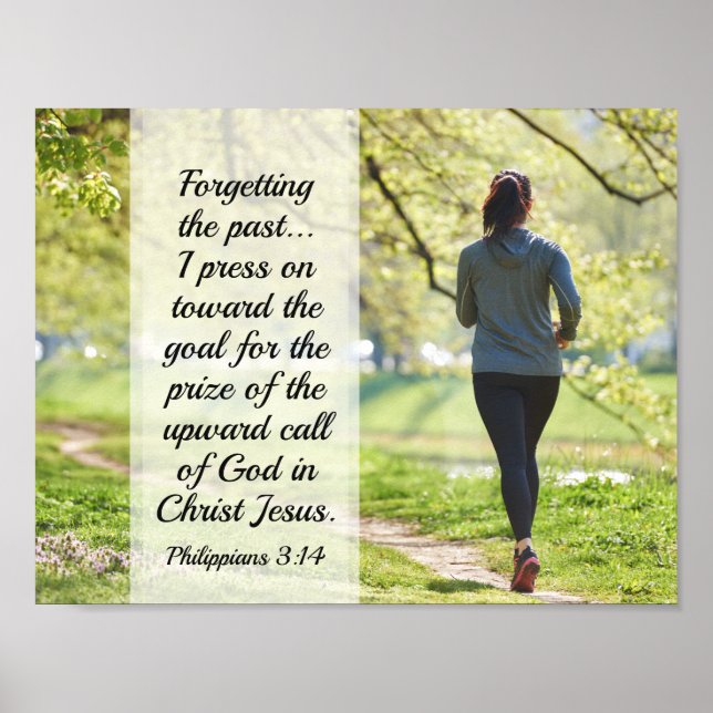 Philippians 3:14 Bible Verse, Girl Running Poster (Front)