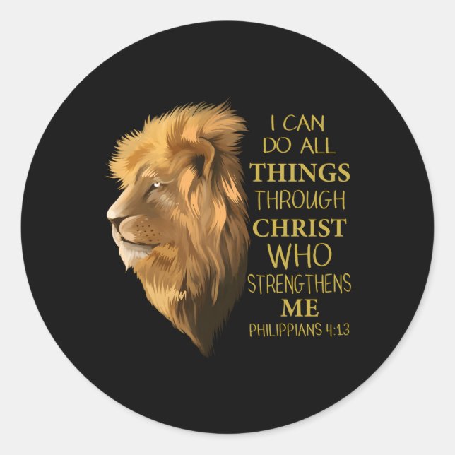 Philippians 413 Religious Lion Verses Christian Classic Round Sticker (Front)