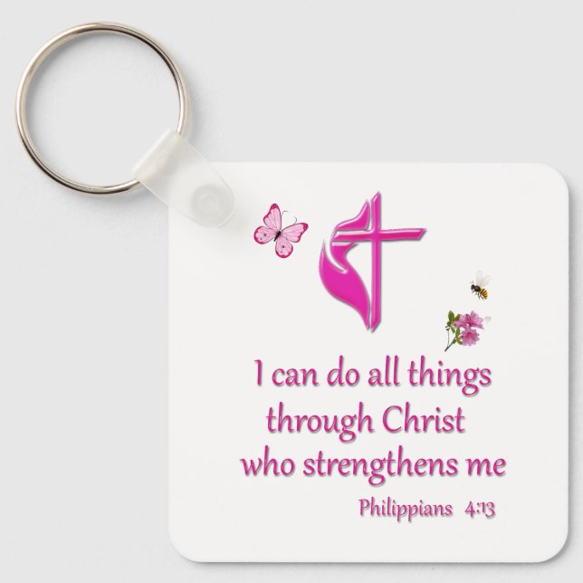 Philippians 4:11 I can do all things Keychain (Front)