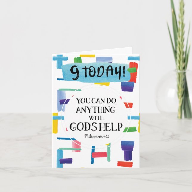 Philippians 4:13 9 Today Multicoloured Watercolour Card (Front)