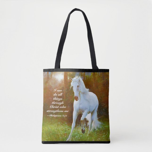 Philippians 4:13 All things through Christ, Horse Tote Bag (Front)