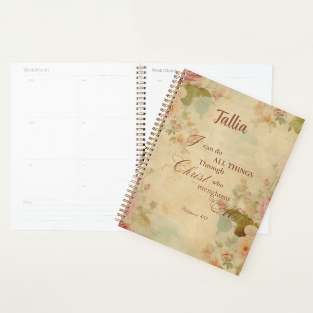 Philippians 4:13 Bible Scripture Floral Planner (Display)