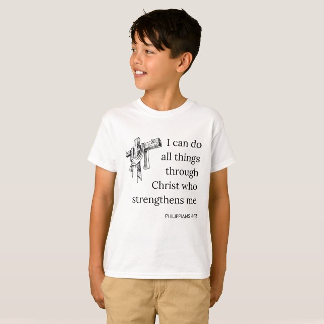 Philippians 4:13 Bible Scripture KJV Quote Boy's T-Shirt (Front Full)