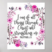 Philippians 4:13 Bible Scripture Pink and Purple