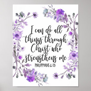 Philippians 4:13 Bible Scripture Purple Lavender Poster