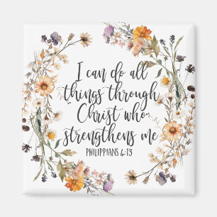 Philippians 4:13 Bible Scripture Verse Floral Boho Magnet