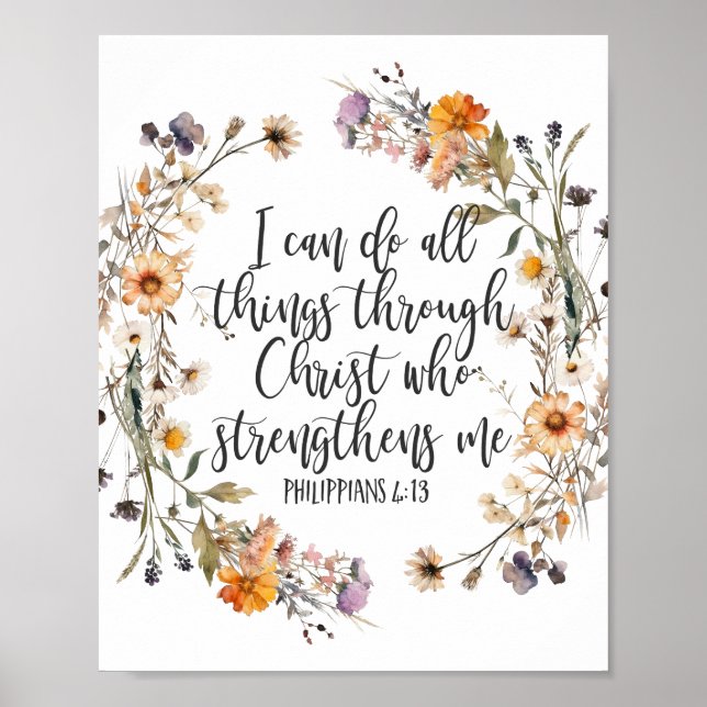 Philippians 4:13 Bible Scripture Verse Floral Boho Poster (Front)