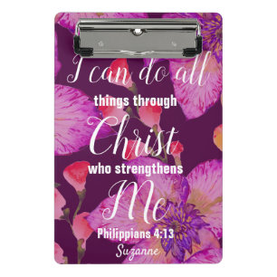 Philippians 4:13 Bible Verse Floral Christian Plan Mini Clipboard
