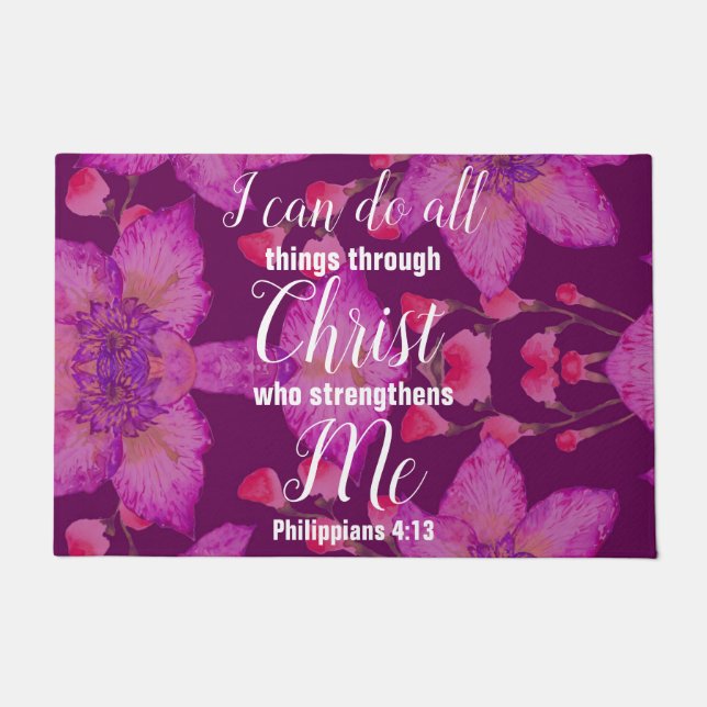 Philippians 4:13 Bible Verse Floral Doormat (Front)
