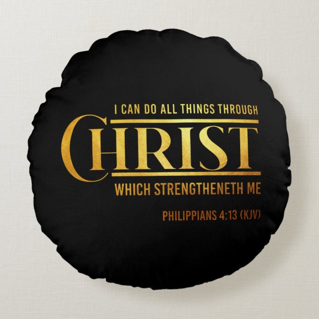 Philippians 4:13 Bible Verse KJV Quote Round Pillow (Front)