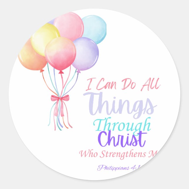 Philippians 4:13 Bible Verse Round Sticker (Front)