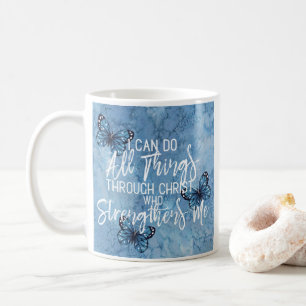 Philippians 4:13 Blue Floral Design Coffee Mug