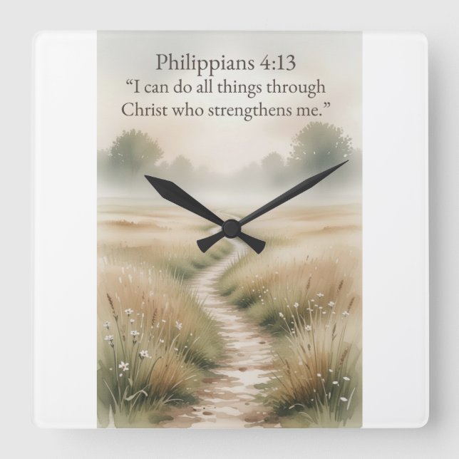 Philippians 4:13 Christian Square Wall Clock (Front)