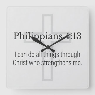 Philippians 4:13 Christian Square Wall Clock