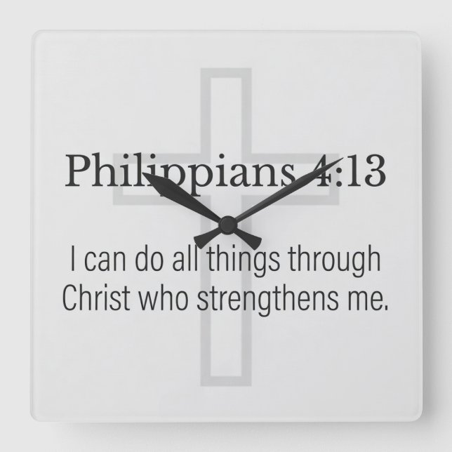 Philippians 4:13 Christian Square Wall Clock (Front)